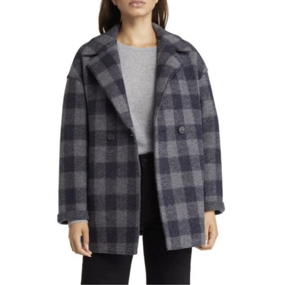 HARRIS WHARF LONDON  Plaid Virgin Wool Coat In Blue / Grey SZ IT 38 (XS/S)
